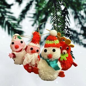 Vintage 1978 Fun Farm San Fran Plush Furry Christmas Tree Ornaments Set of 4